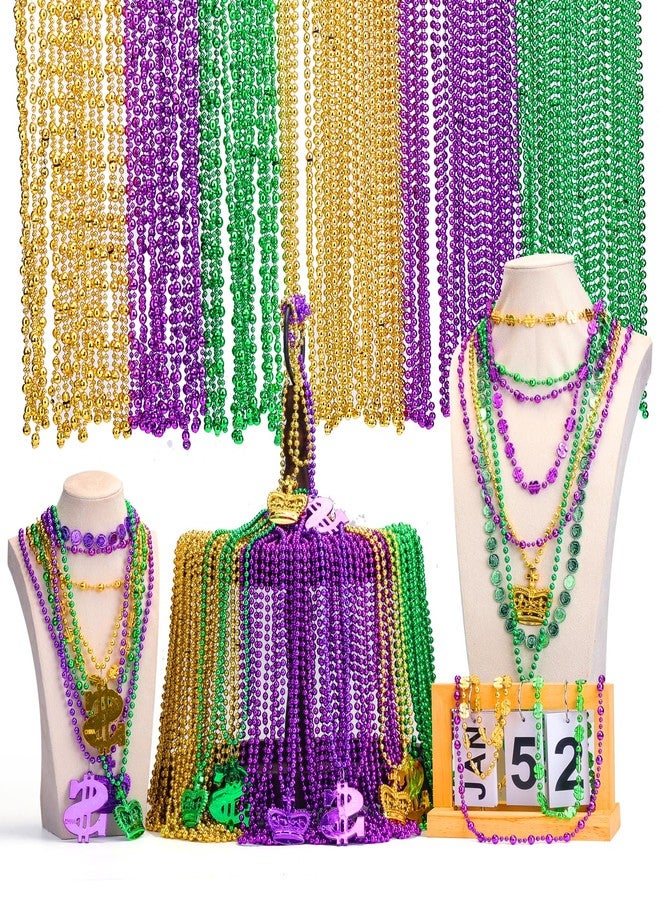 Becfupo 150 Pcs Metallic Mardi Gras Beaded Necklaces Bulk, Purple, Gold, Green, Unisex Adults, Mardi Gras Bead Necklaces - Image 4